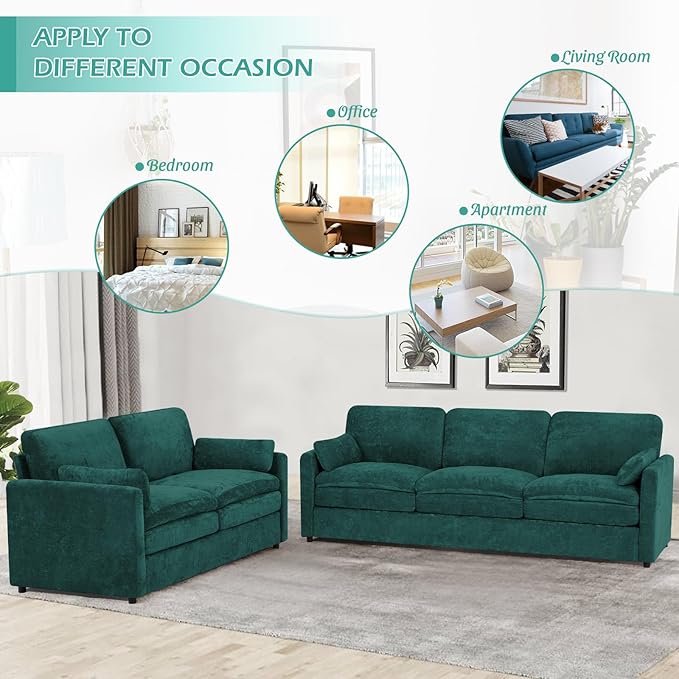 ACMEASE 69” Chenille Loveseat Sofa w/Arm Pillows, Upholstered 2-Seater Sofa w/Comfortable Back Cushions, Modern 2 Seats Couch w/High-Density Foam for Living Room, Apartment, Office, Teal