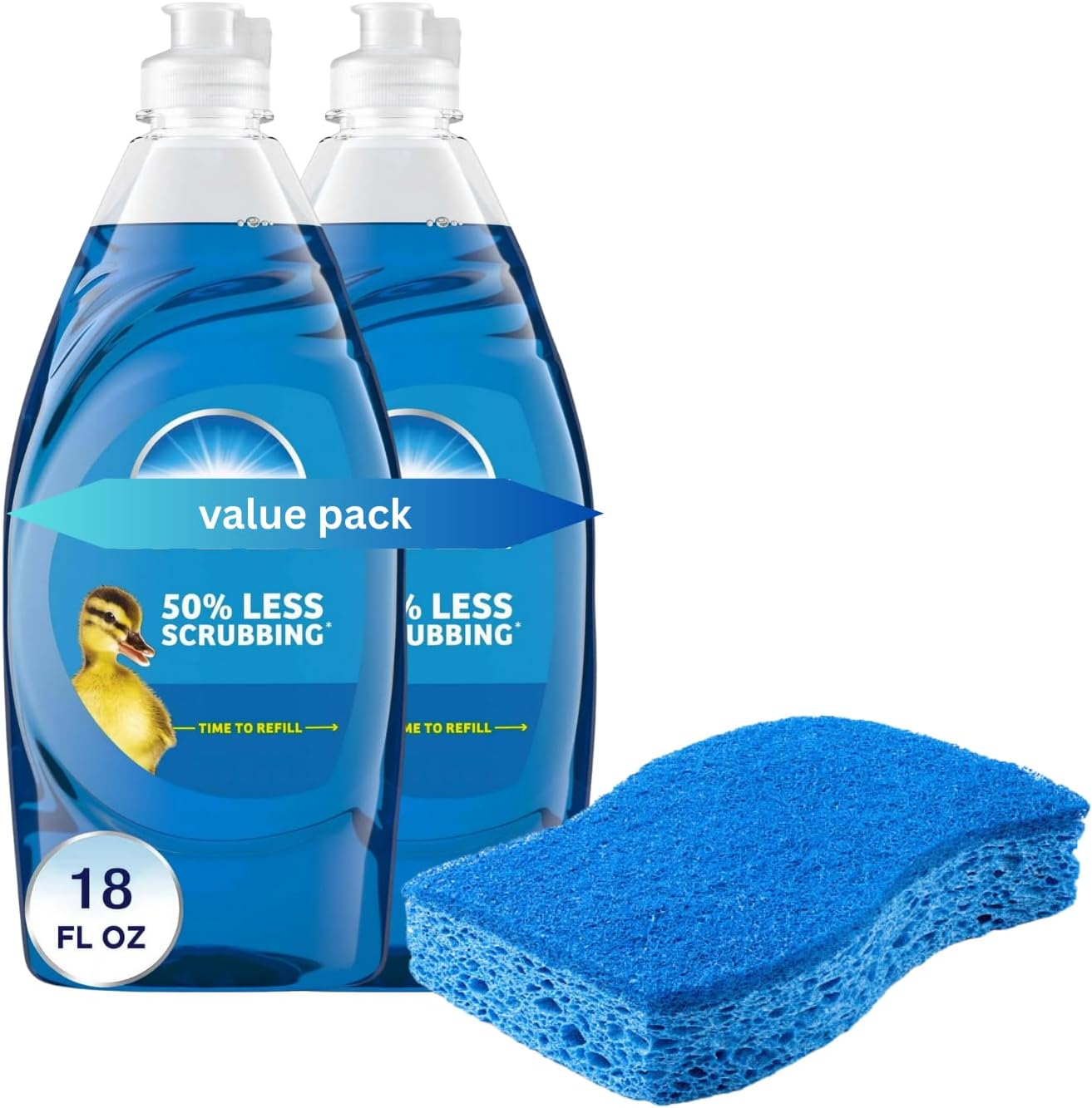 Liquid Dish Soap, 2 Pack (18 oz Each, 36 oz Total) with 1 Microfiber Cloth | Grease Fighting Dishwashing Liquid for Pots, Pans & Glassware