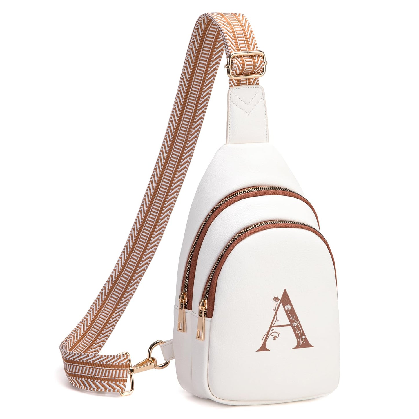 Viverte Crossbody Bags for Women Initial Sling Bag Cross Body Fanny Packs Personalized Gifts for Mom Women Wife (Beige with Brown-A)