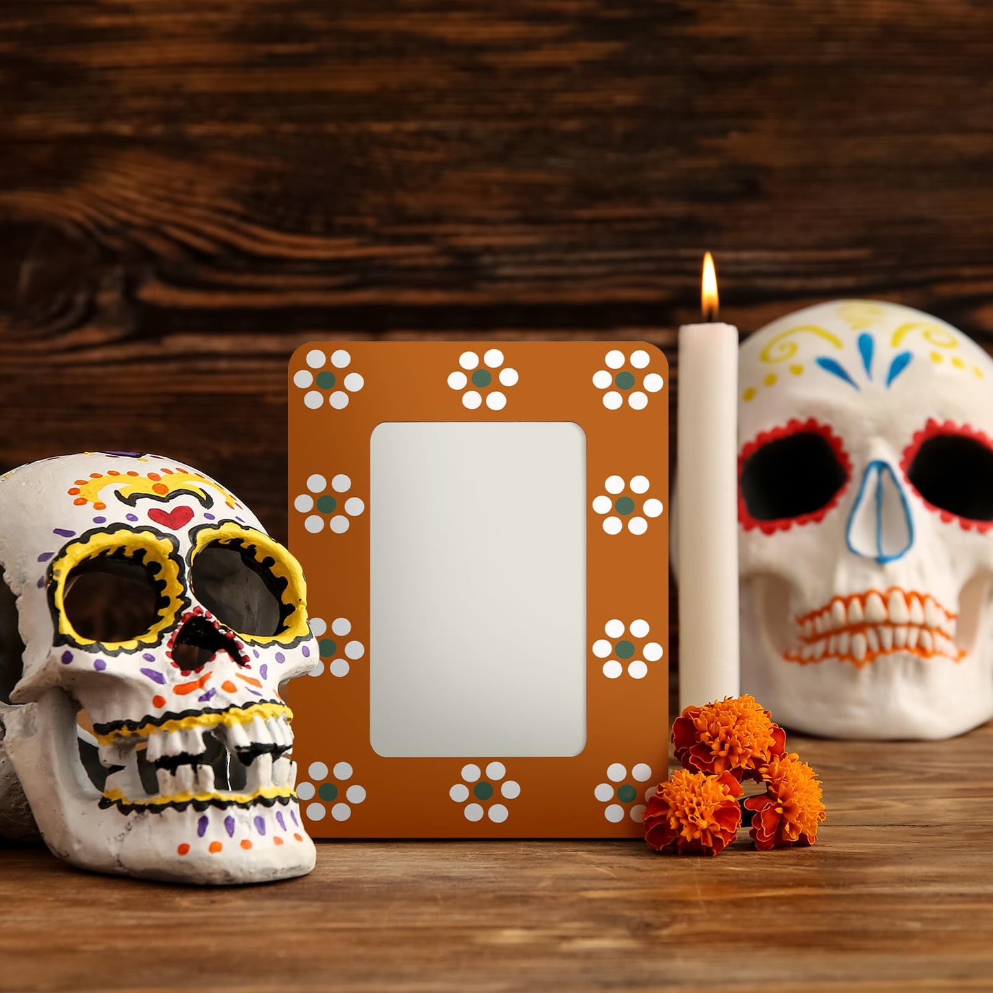 Chunful 6 Pcs Mexican Flowers Picture Frames for Dia De Los Muertos Altar Day of the Dead Decorations Wooden Picture Frame for Dia De Los Muertos Altar Ofrenda Decorations