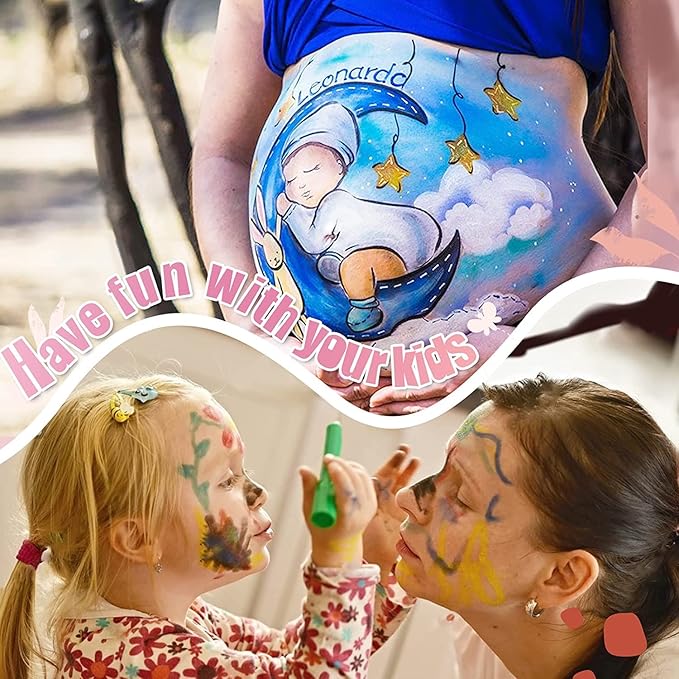 Beesjuy Face Painting Kits for Kids,12 Color Water Based Face Paint Kit, Washable Kids Body Paint for Makeup, for Birthday, Halloween, Thanksgiving Day, Cosplay Makeup, Gifts for Children