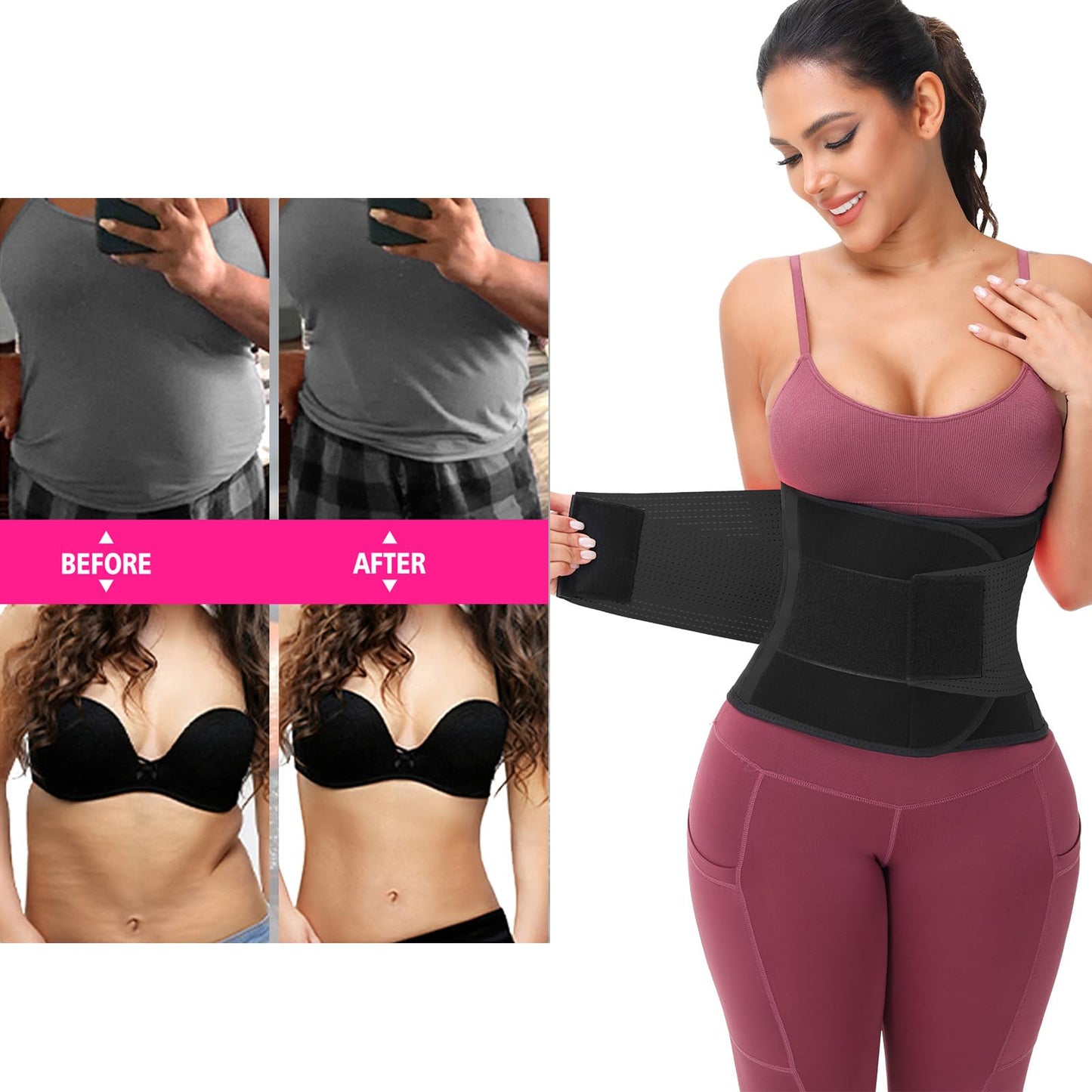 VENUZOR Waist Trainer Belt for Women - Waist Cincher Trimmer - Slimming Body Shaper Belt - Sport Girdle Belt (UP Graded)(Black,Large)