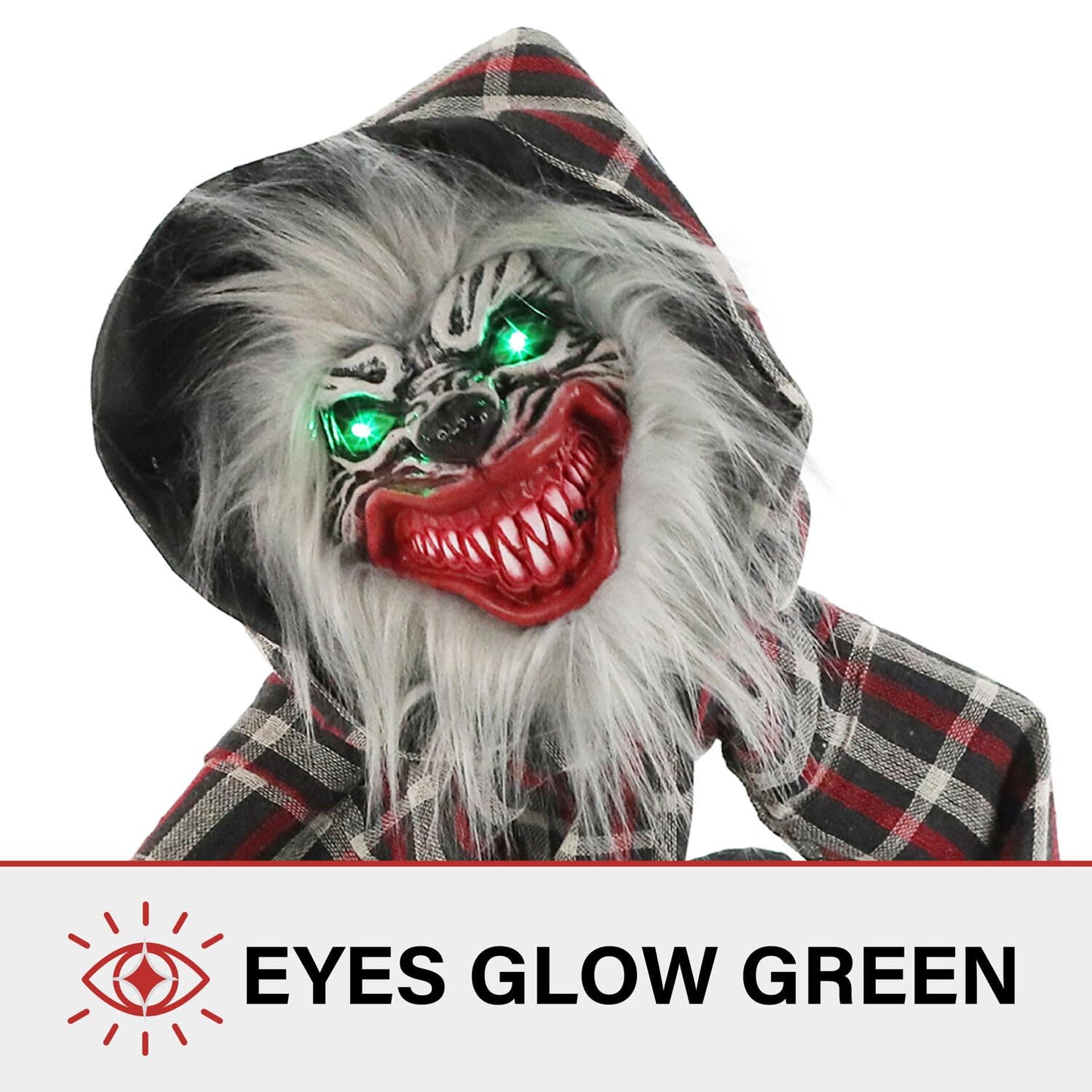 Haunted Hill Farm Squatting Werewolf Animatronic with Movement,Sounds,and Light-Up Eyes for Scary Halloween Decoration,24 x 18 x 30