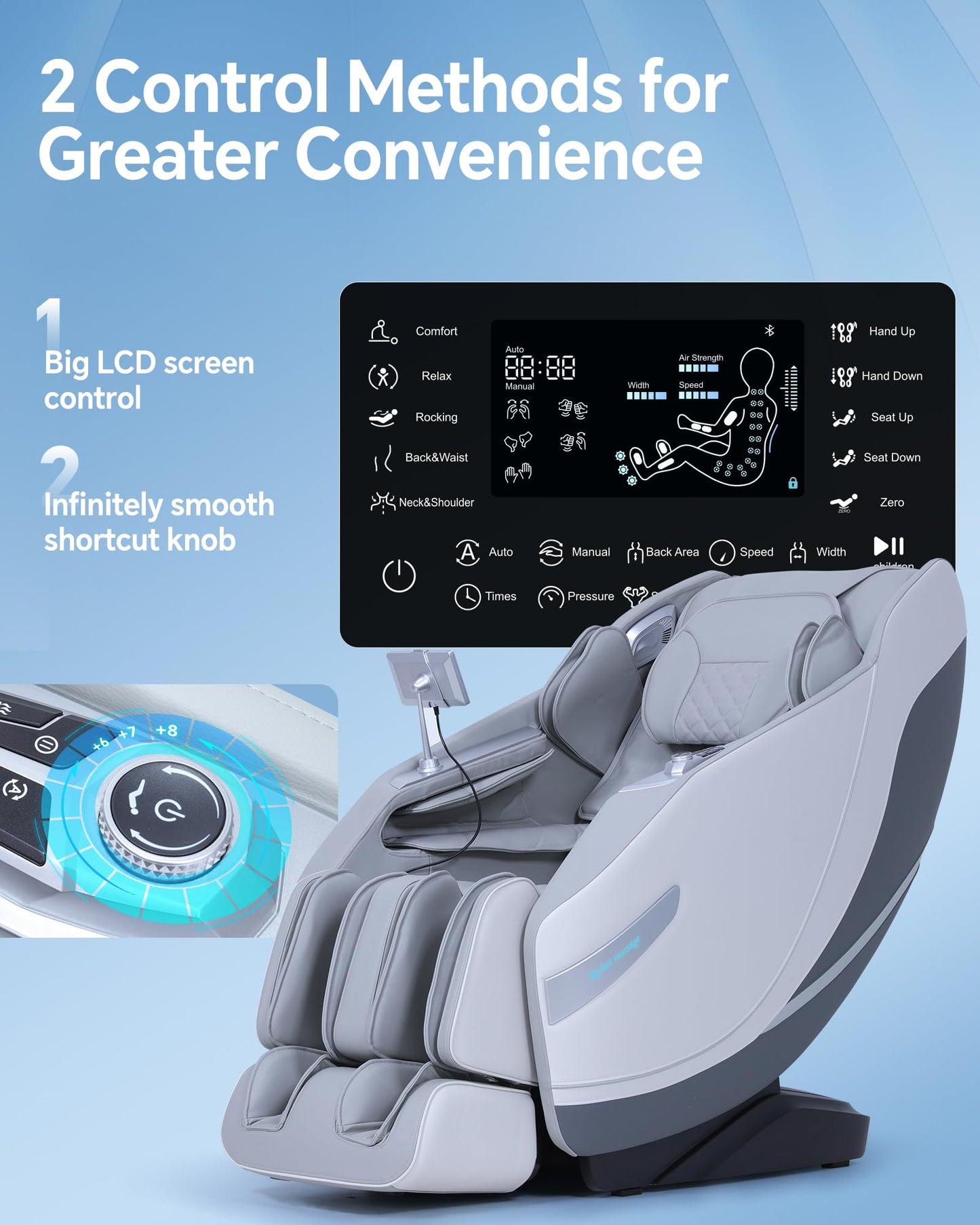 UIIU Massage Chair Full Body Zero Gravity, 3D ‌SL-Track Shiatsu Massage with Unique Rocking Sleep Mode, Upgraded Calf & Knee Massage (+11cm) for Tall People, Wireless Charging &Touch Screen,Gray Wh