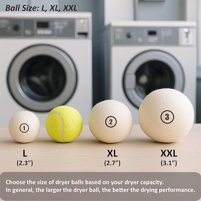 Wool Dryer Balls Laundry, XXL(3.1") 12 Pack, Premium Fabric Softener Ball, Reusable, Anti Static, Chemical Free Natural Wool Balls for Dryer, Laundry Dryer Balls – 100% New Zealand Wool