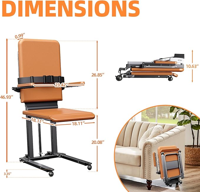 Upgrade Steel Electric Lift Chair with Advanced Wheels and PU Cushion, Floor Lift for Elderly, Support Up to 500 LBS, Safety Seat Belts and Handrails, Suitable for Home or Care Facilities Use, Brown