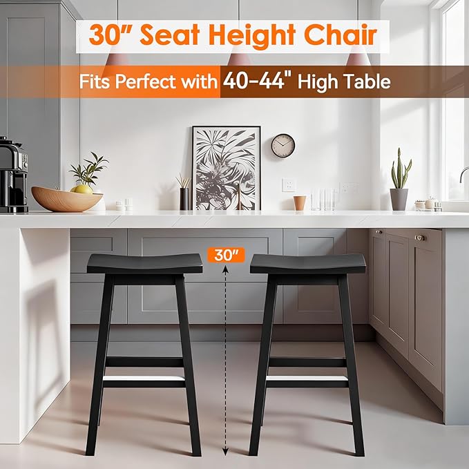 PayLessHere Bar Stools Set of 2, Saddle Stools 30 Inch Heigh, Bar Chairs Seat with Footrests and Industrial, Kitchen Counter Stools for Restaurant, Bistro Bar and Home Dining
