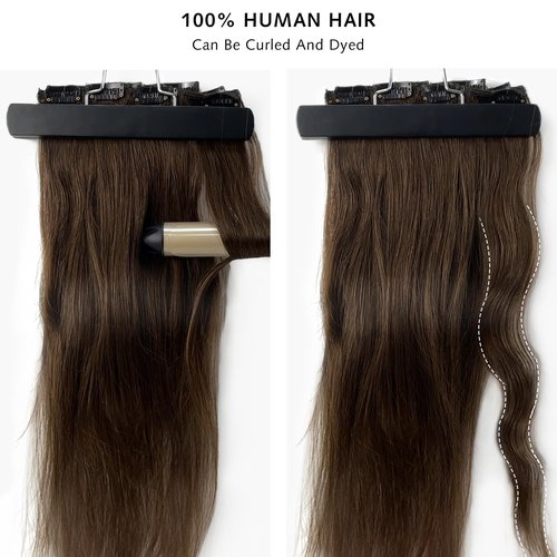Rose bud Clip in Hair Extensions Real Human Hair 7Pcs 16Clips 18Inch 150g Natural Thick Hair Extensions Human Hair Dark Brown