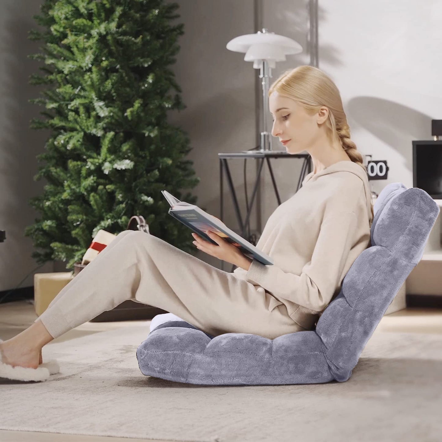 Giantex Folding Floor Chair with Back Support, 14 Adjustable Position, Padded Sleeper Bed, Couch Recliner, Gaming Floor Chairs for Adults, Meditation, Living Room (Grey)