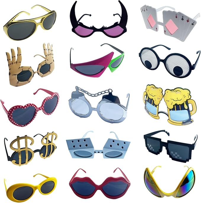 HEYTOP 16 Pack Funny Sunglasses Novelty Party Glassses Masks for Adults Cool Shaped Funny Party Eyeglasses, Photo Booth Pr...
