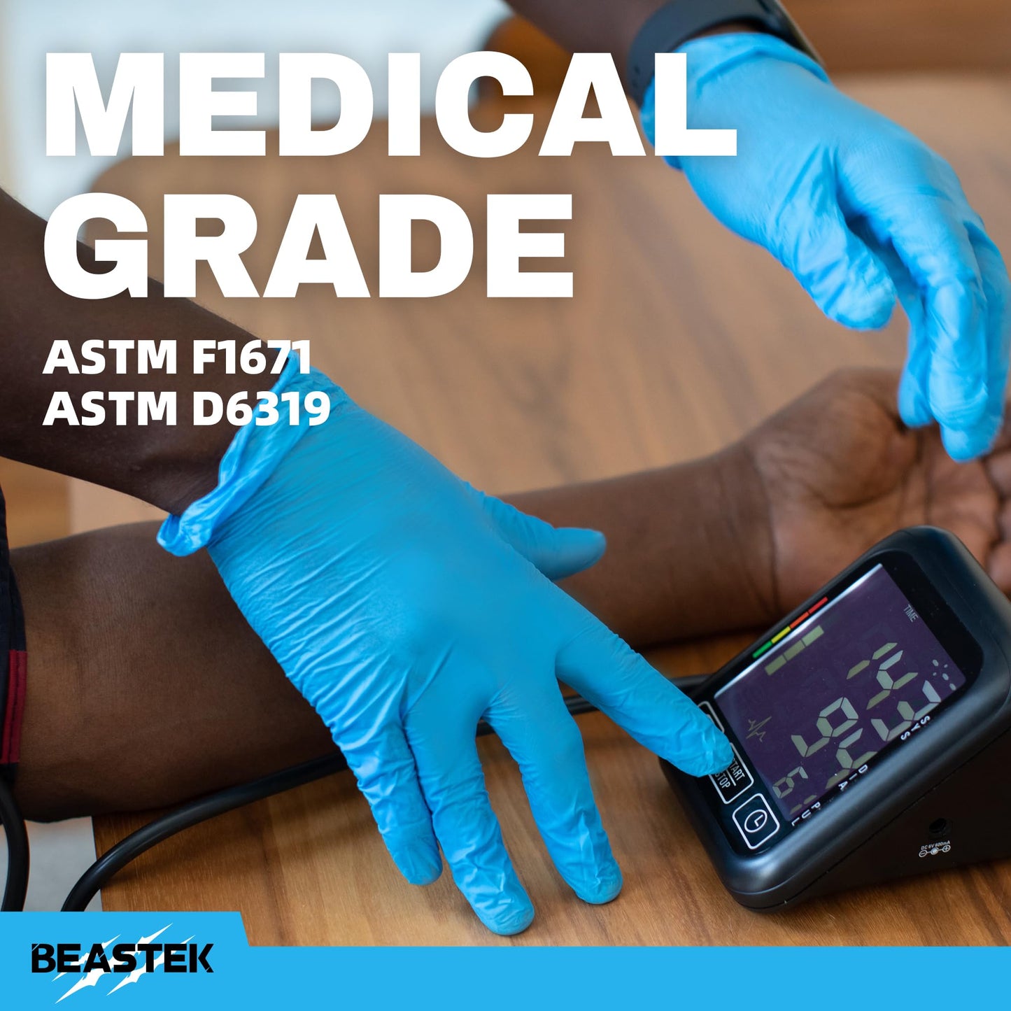Beastek Blue Nitrile Exam Gloves, 4 mil Powder-Free Latex-Free Non-Sterile Food Safe Disposable Medical Glove, 100 Pcs (Large)
