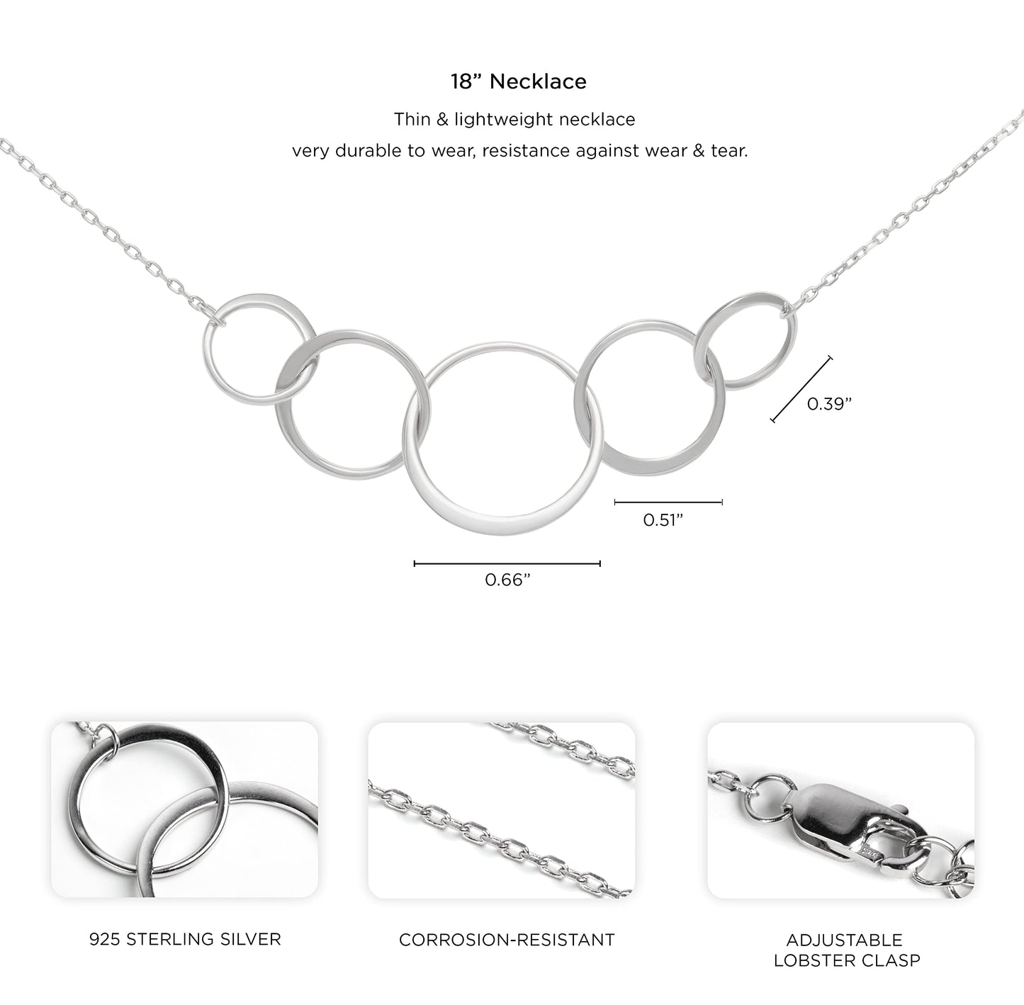 Suavell 5 Circle Necklace Pendant, 50th Birthday Gifts for Women. Sterling Silver Chain Necklace, Minimalist Jewelry, Dainty. Da