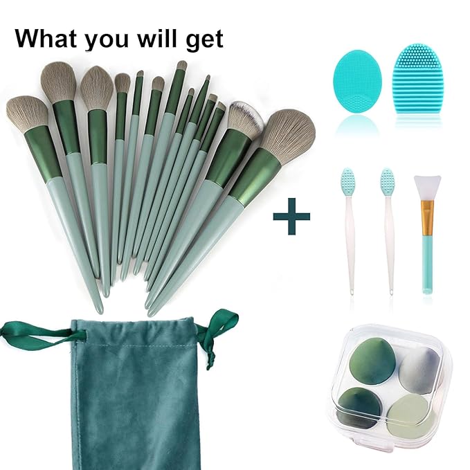 Makeup Brushes 22 Pcs Makeup Kit,Foundation Brush Eyeshadow Brush Make up Brushes Set (Green, 22 Piece Set Large)