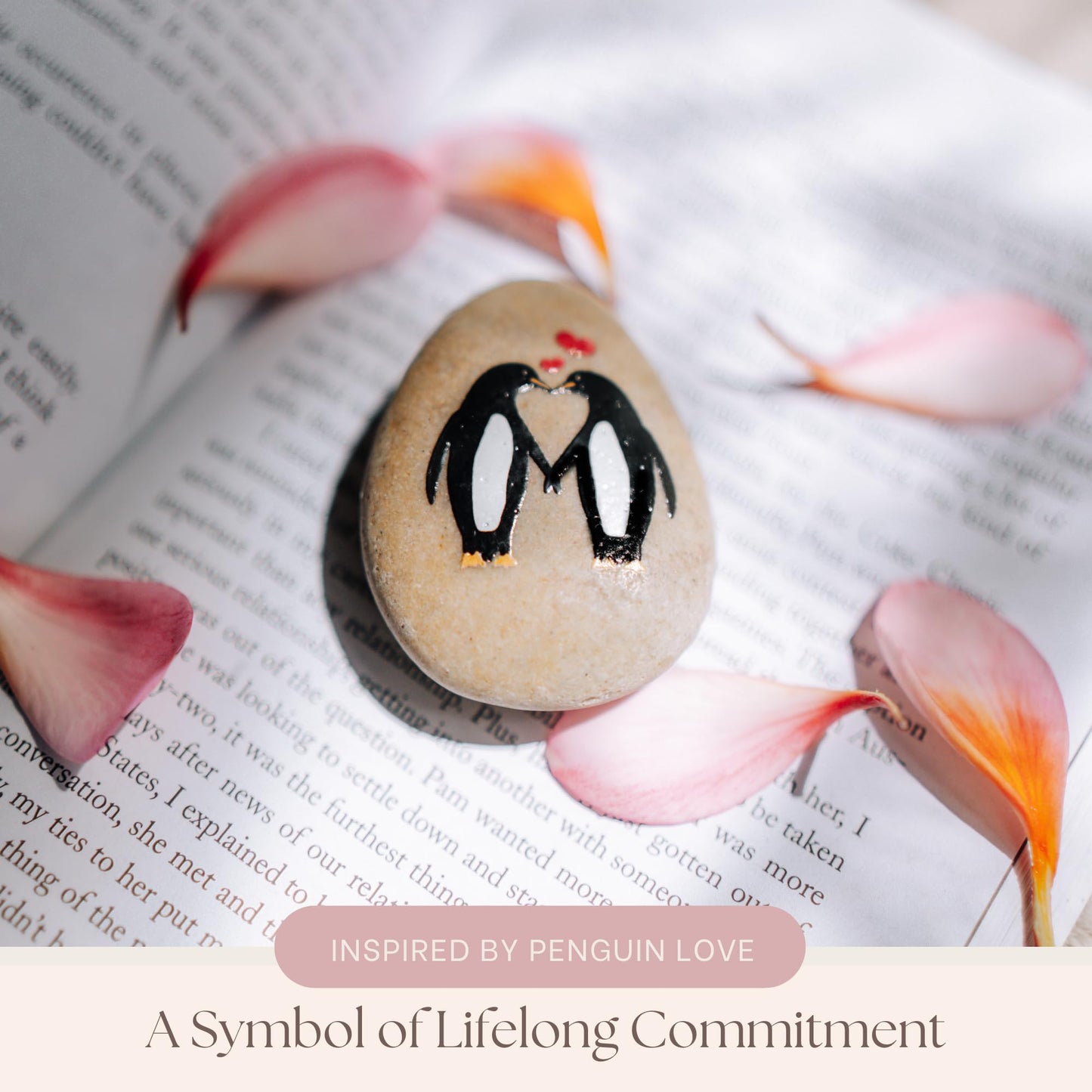 PureRejuva 1 Year Anniversary for Boyfriend or Girlfriend - Penguin Pebble Gift- First Wedding Anniversary for Husband or Wife - One Year Together Keepsake