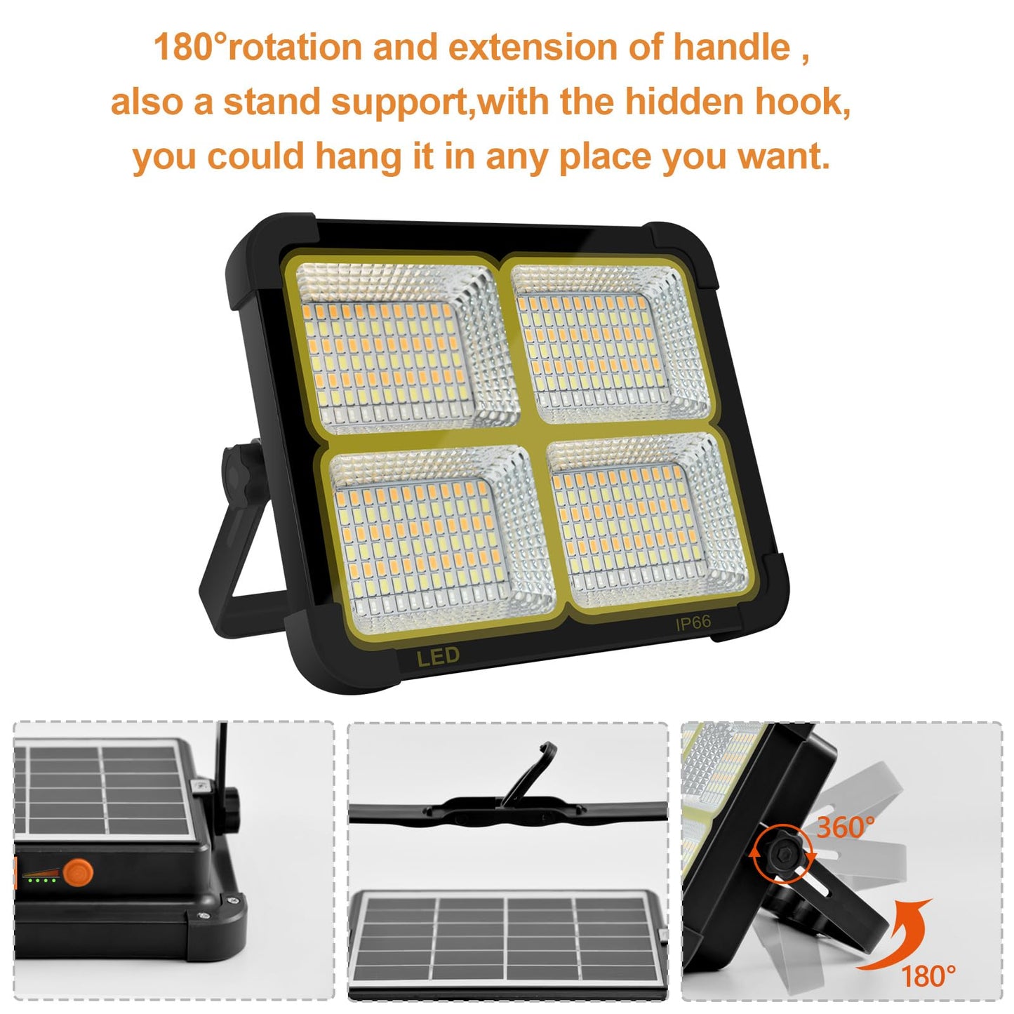 CosyEasy Portable LED Work Solar Light 100W 16500mAh 10000 LM with Stepless Brightness Job Site Battery Rechargeable LED Floor Light for Emergency Worklight for Hurricane (Black(Remote))