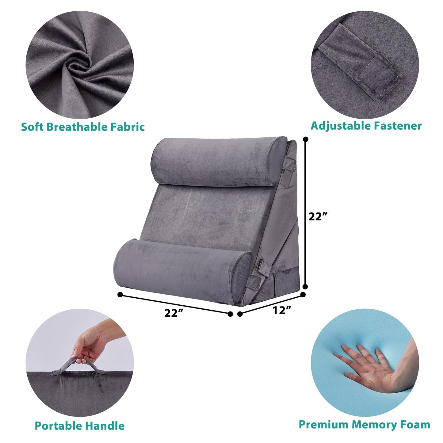 Bedluxe Adjustable 4pcs Bed Wedge Pillow Set, Memory Foam Wedge Pillows Post Surgery for Back, Neck, Leg Pain Relief, Pillow Wedge for Sleeping, Sitting up in Bed, Acid Reflux and GERD, Velvet