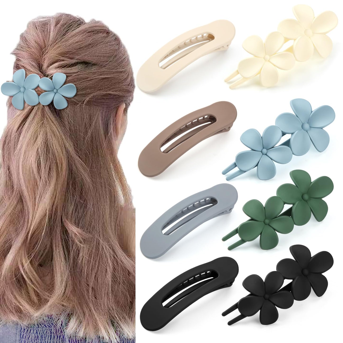 ProSuites 8 PCS Flat Hair Clips, 2 Styles French Claw Clips for Women Girls Thin Hair