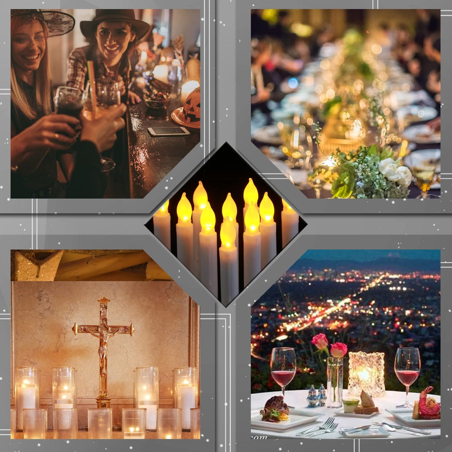 Homemory 24 Pcs Hanging Floating Candles, NO Remote, Flameless Taper Candles Battery Operated, 6.5" Warm Yellow Flickering Flame Candlesticks, Dripless LED Handheld Candles Lights for Halloween Xmas