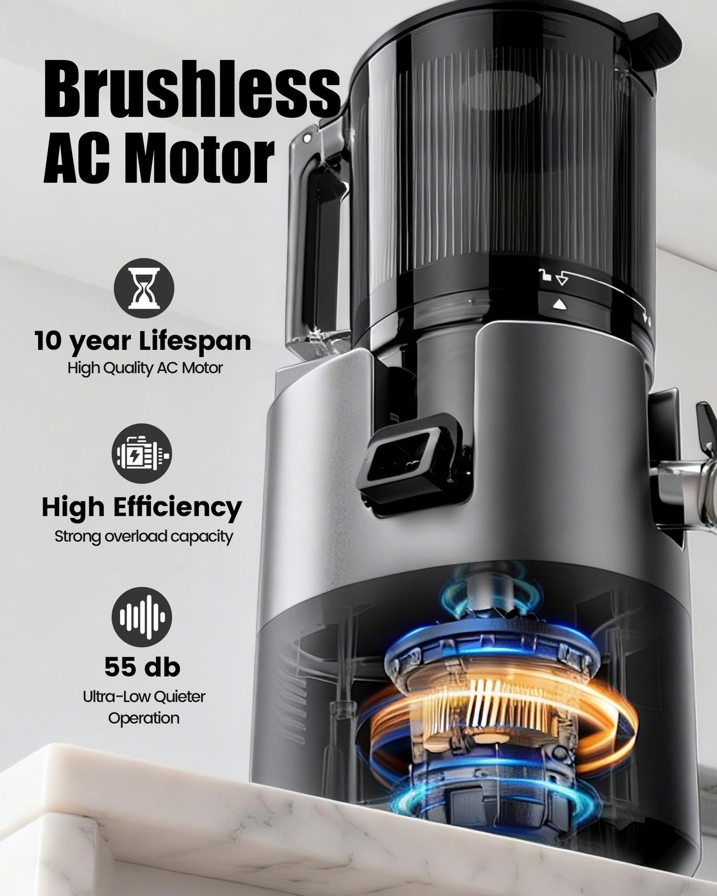 Staweiger Juicer Machines, Cold Press Juicer with 6" Wide Chute, High Juice Yield Slow Masticating Juicer, Quiet Low db, Powerful Brushless Motor, Juicer Press For All Fruits & Vegetables BPA-Free