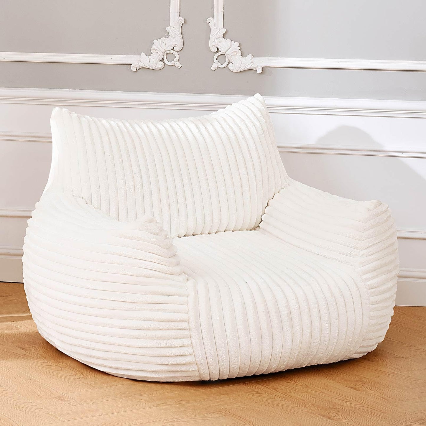 Bean Bag Chairs for Adults with Footstool,Bean Bag with Filler Included，Plush with armrests Bean Bag Chair，Floor Sofa is Suitable for Living Rooms, bedrooms,Reading (Off-White, Sofa Chair)