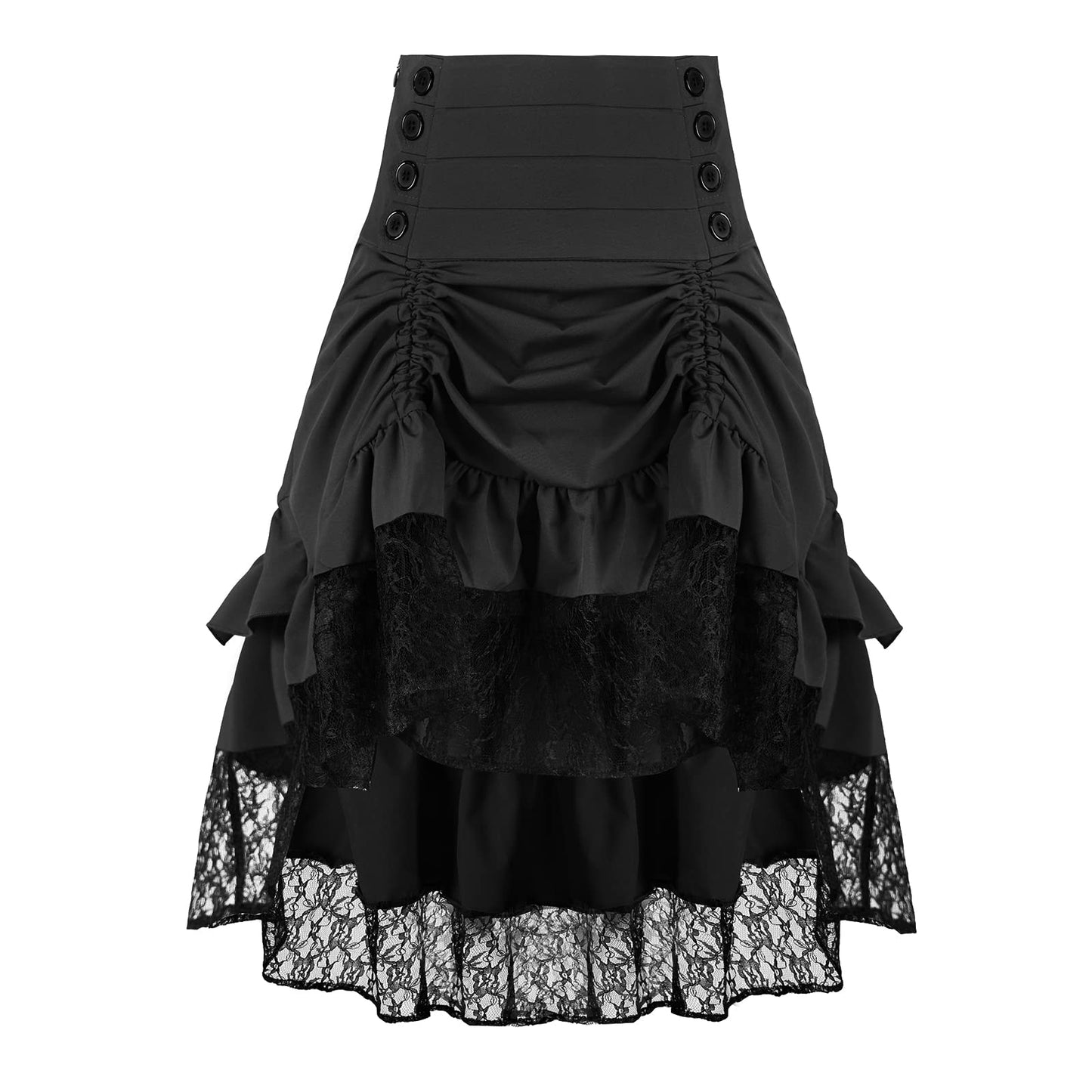 yiranyijiu Women's Gothic Steampunk Skirt Victorian Hi-Low Lace Skirt(YT2339-BK,S)
