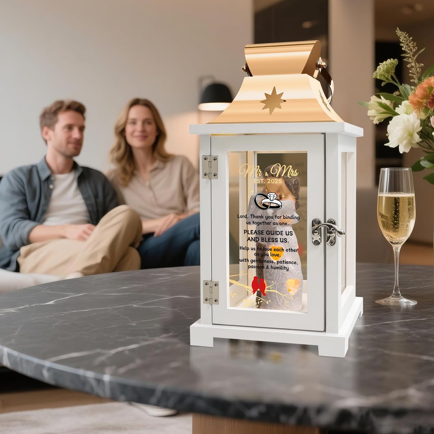 Wedding Gifts for Couples, Mr and Mrs Gifts, Mr & Mrs Est. 2025 Figurine Lantern, Unique Wedding Gifts for Newlyweds - Bridal Shower Gifts for Bride,