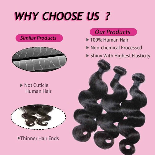VILSAI Body Wave Human Hair Bundles with Closure (18 20 22+16) 2x6 HD Lace Closure with Bundles 10A Grade Unprocessed Brazilian Virgin Human Hair Natural Black Color