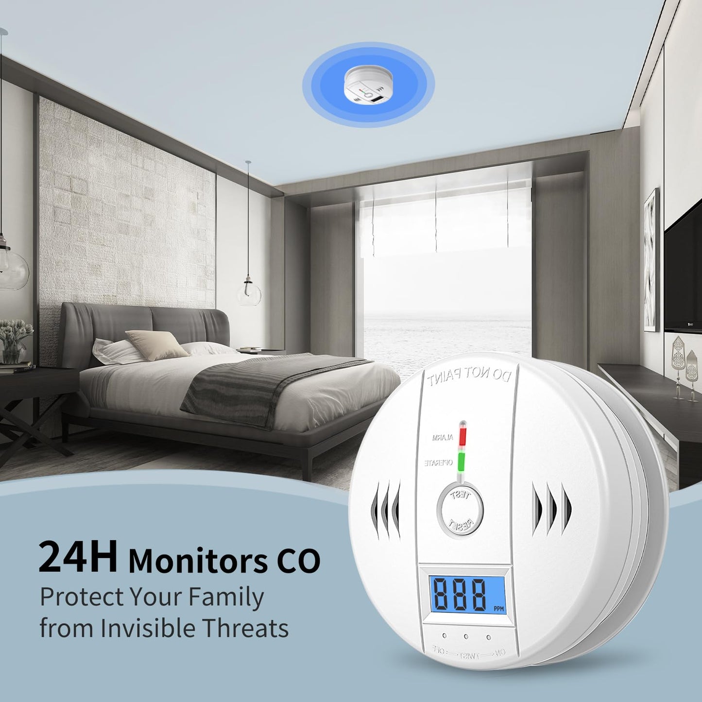 2 Packs Carbon Monoxide Detectors,CO Detector Battery Powered,Carbon Monoxide Alarm with Sensitive CO Sensor,LCD Display and Sound Warning, for Home, Bedroom, Kitchen
