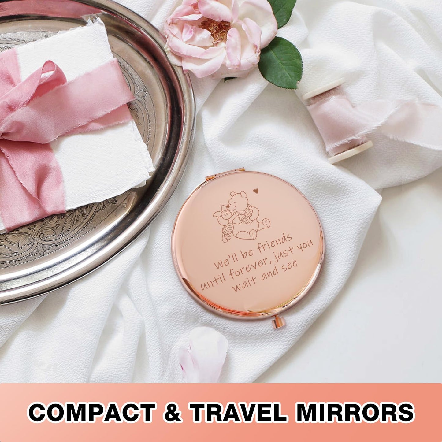 PWHINGN Funny Little Bear We'll be Friends Until Forever Travel Compact Pocket Makeup Mirror, Winnie The Pooh Engraved Compact M