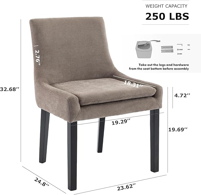 COLAMY Upholstered Dining Chairs Set of 2, Fabric Accent Side Leisure Chairs with Mid Back and Wood Legs for Living Room/Dining Room-Camel