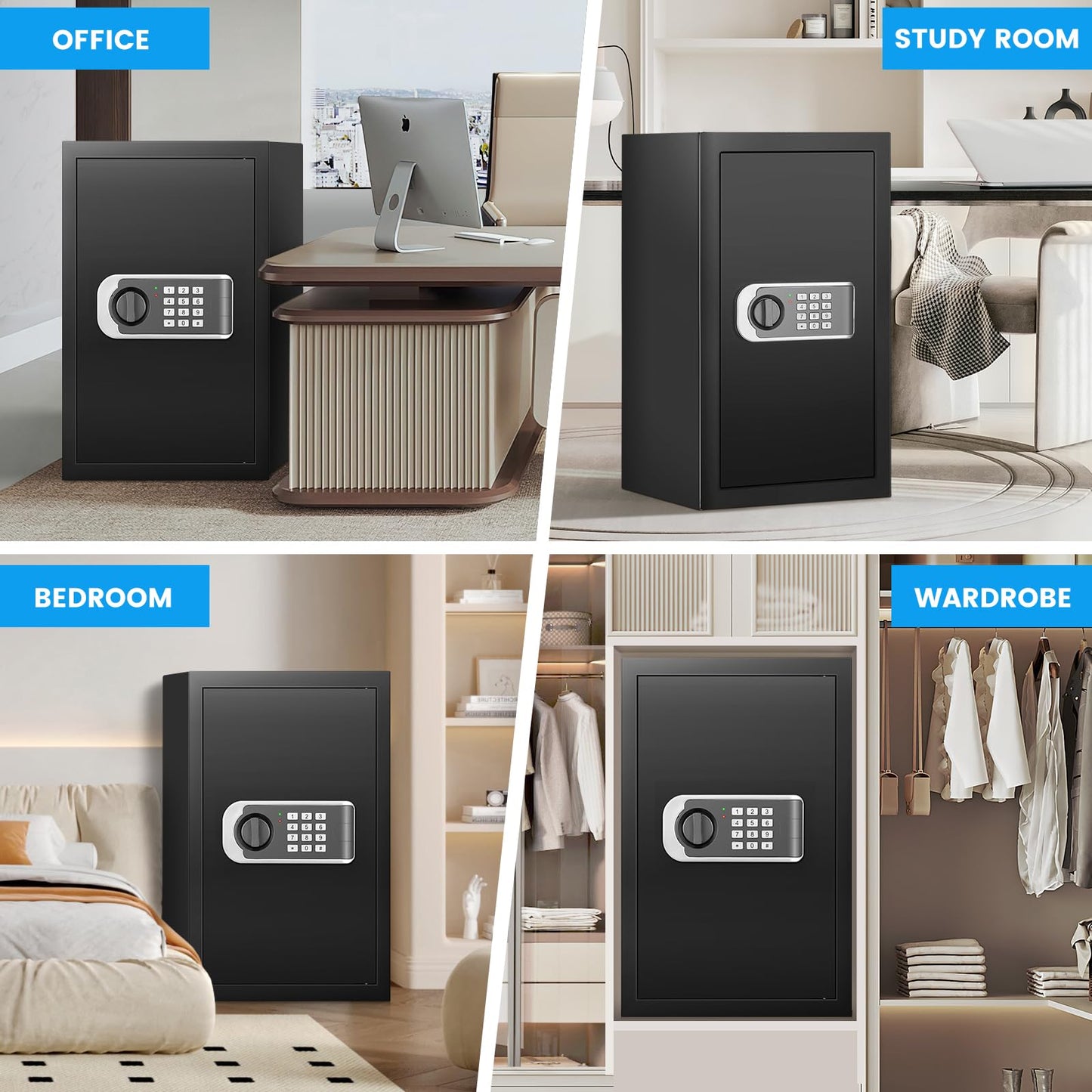 [23.6" Tall]Large Safe Box, 𝟒.𝟔 𝐂𝐮𝐟𝐭 Home Safes with Fireproof Waterproof Bag, Security Safes for Home with Programmable Keypad Key, Smart Alert, Mute Mode, Anti-theft Digital Safe for Valuables