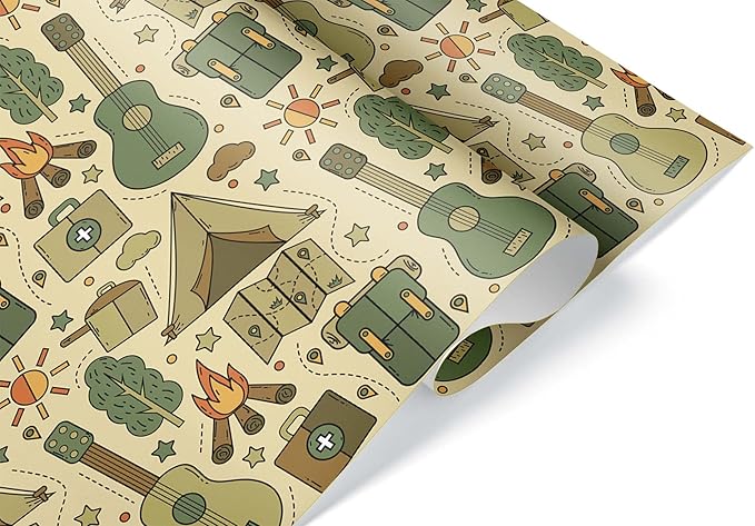 Cute Camping Gear Wrapping Paper Premium Father's Day Gift Wrap Camp Birthday Theme Birthday Party Decoration Tent Decor (...