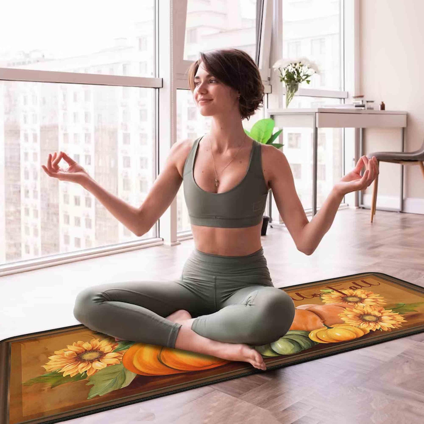 Noulmea Hello Fall Pumpkin Decorative Kitchen Rugs Set of 2,Thanksgiving Autumn Pumpkin Front Door Mat Floor Rug for Fall Home Holiday Party Decor 17"x47"+17"x30"