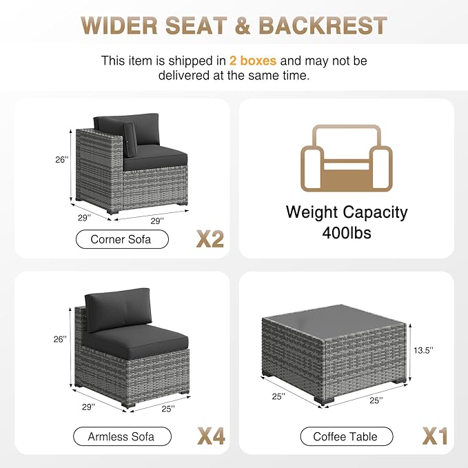 Aoxun Patio Furniture Sets, 7-Piece Outdoor Patio Furniture with Thick Cushions, Wicker Outdoor Conversation Set Sectional Sofa for Backyard, Poolside, Garden