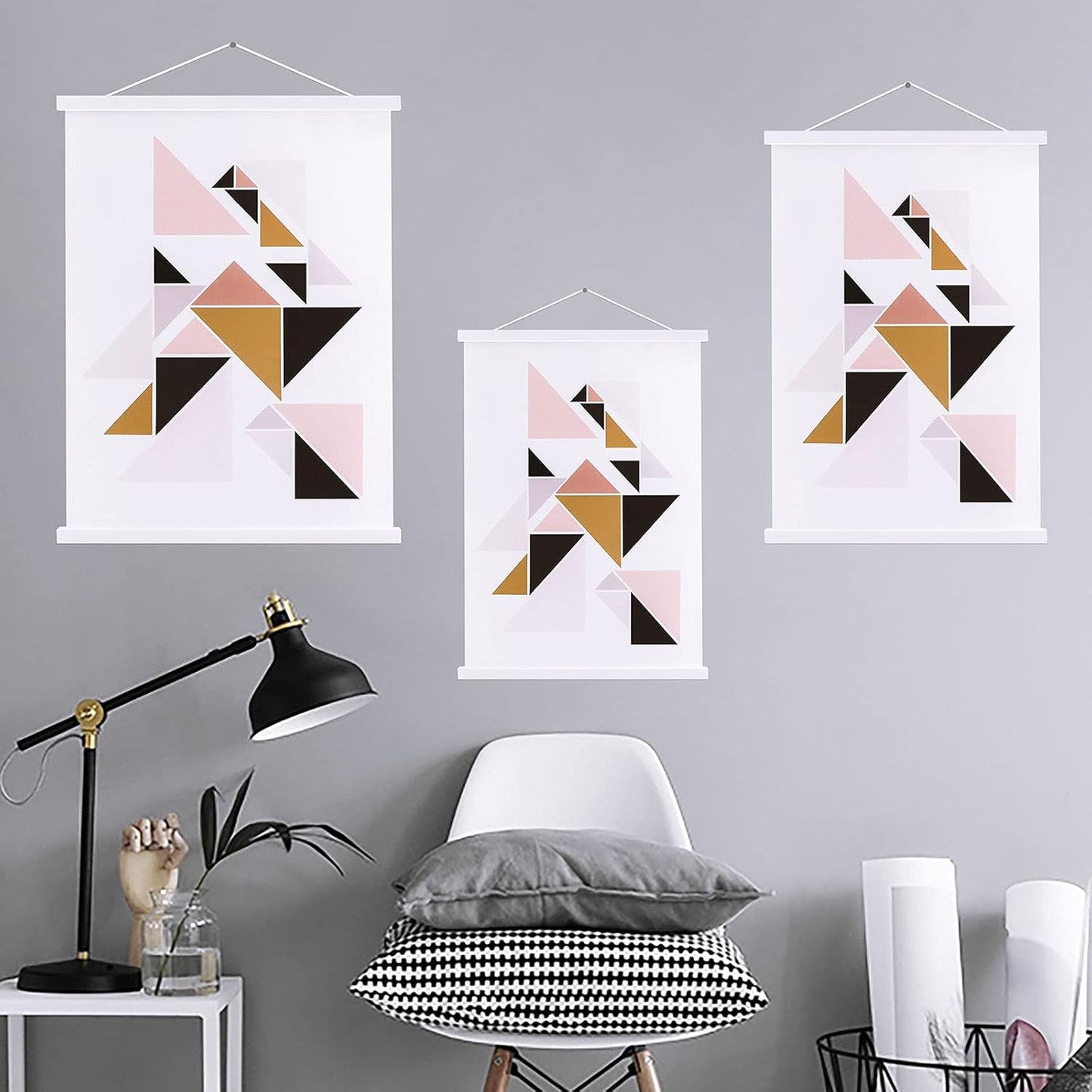 Ywlake Magnetic Poster Hanger, 18x24 18x12 18x24 Poster Frame Wood Wooden Magnet Print Posters Dowel Scroll Hanger Hangers Hanging Kit for Walls Map Canvas Artwork (White, 18")