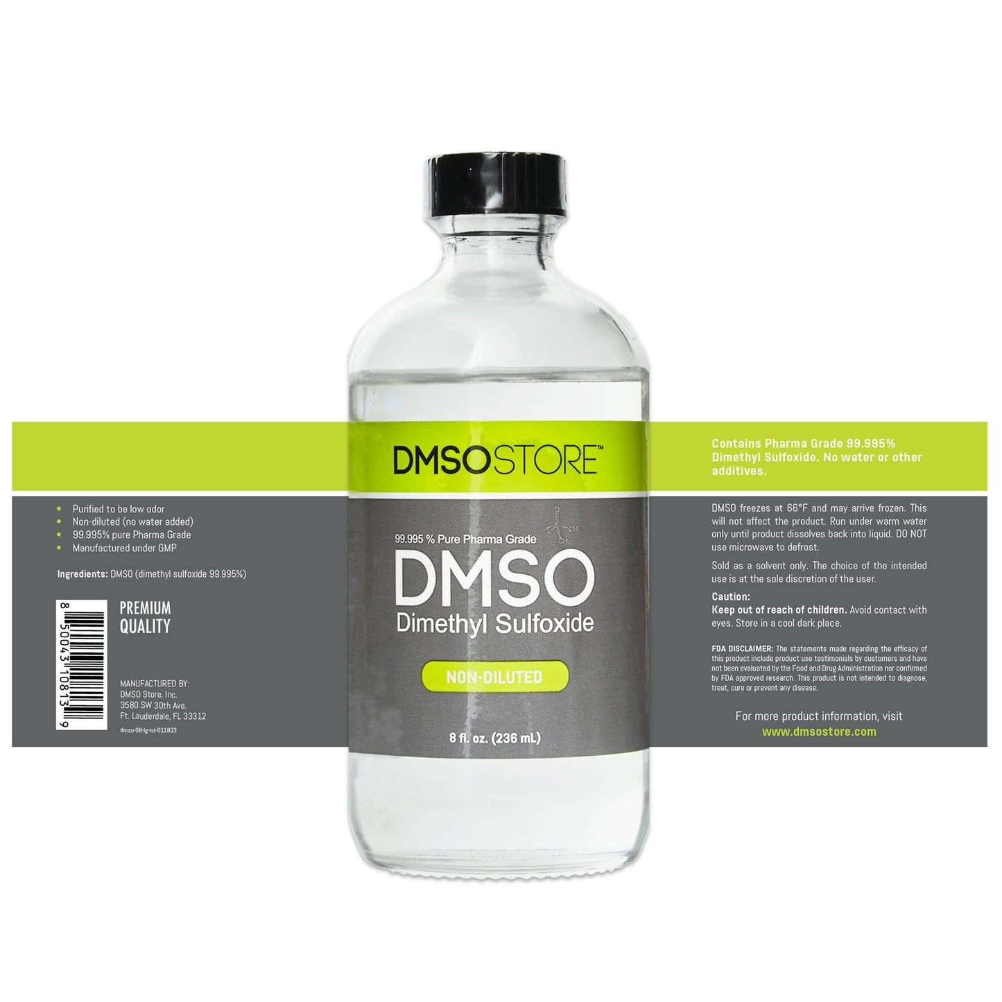 DMSO 8 oz. Glass Bottle Non-diluted 99.995% Pure Low Odor Pharma Grade Liquid Dimethyl Sulfoxide Super High Quality Made by DMSO Store