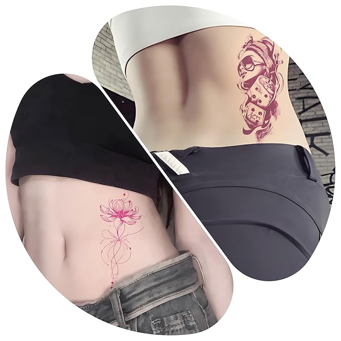 Feminine Pink Art Temporary Tattoos | Realistic Pink Purple Temporary Tattoos for Women, Floral Bird Moon & Symbol Fake Tattoo Stickers from Elegant to Edgy for Party Travel Daily Use