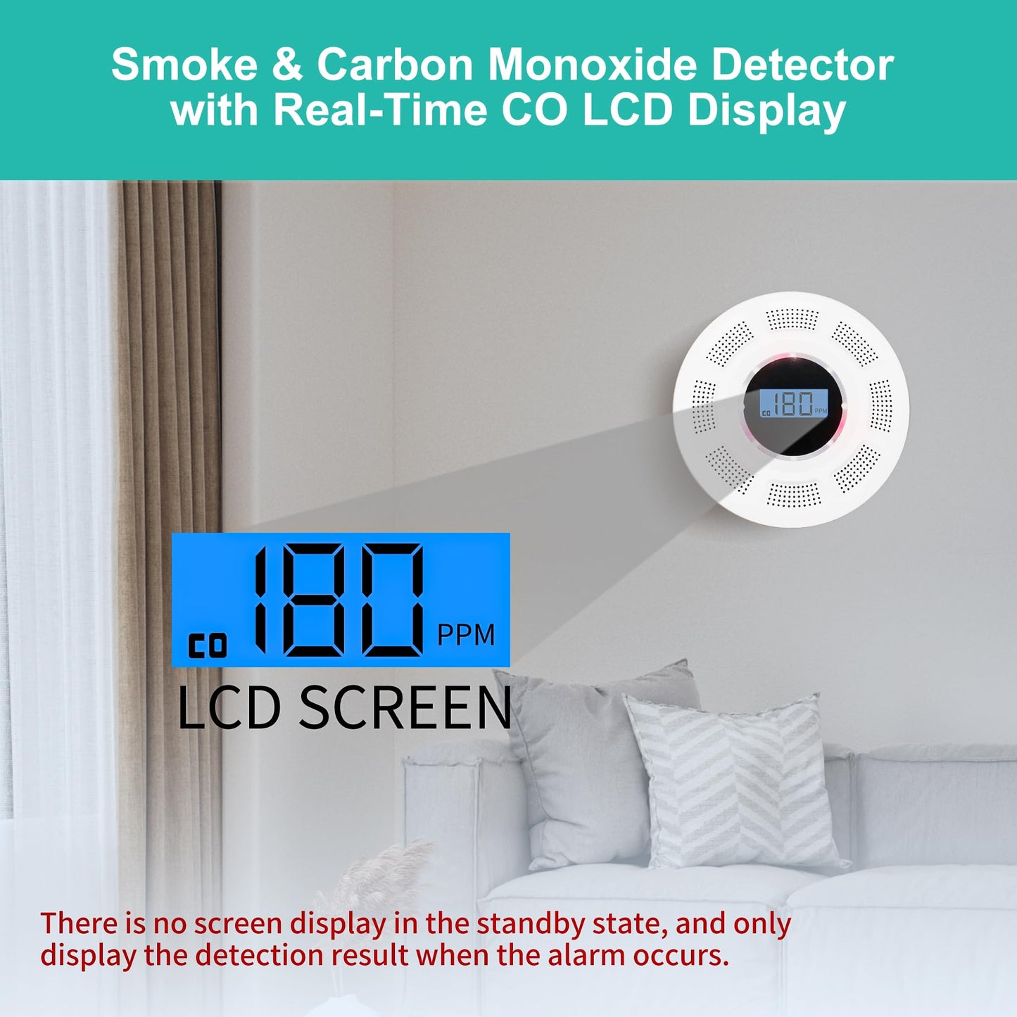 GiiHoo Wireless Interconnected Smoke Carbon Monoxide Detector Battery Powered, Interlinked Combination Smoke and Carbon Monoxide Detector Alarm with Digital Display, Silence Button (White-6)