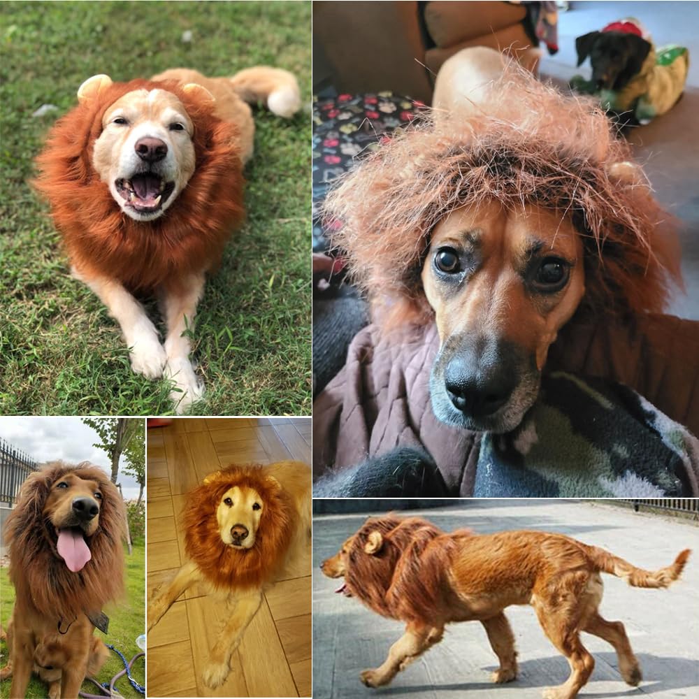 Dog Lion Costume,Dog Costumes for Medium Large Dogs,Dog Lion Mane, Dog Halloween Costumes, Lion Mane for Dog, Fits Neck Size 19"- 29"
