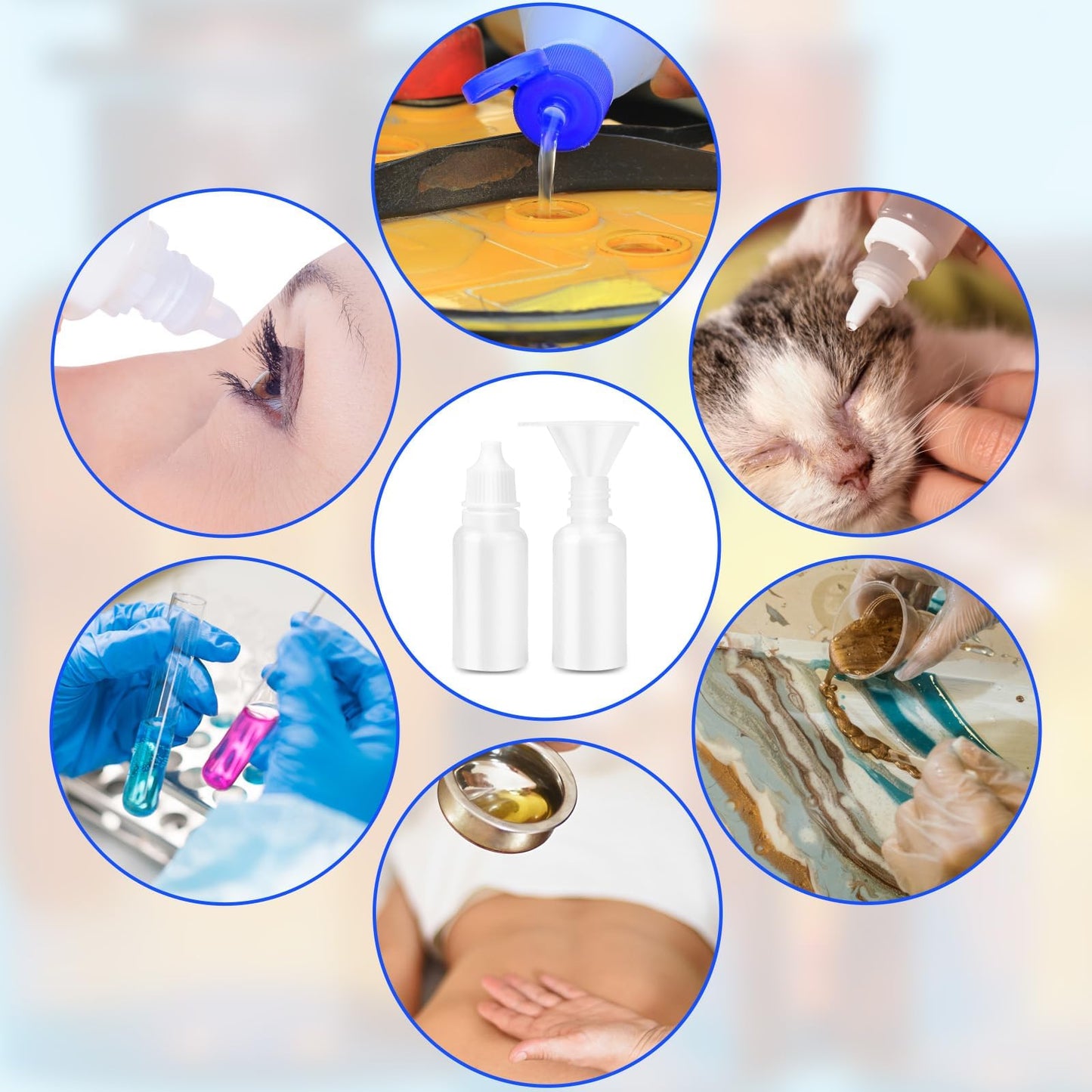 5 PCS (4 Bottles + 1 Funnel) 15ml (0.5oz) Small Plastic Dropper Bottles - Empty, White Eye Liquid Dropper Bottles, Squeezable & Portable Travel Containers for Eye Drops, Refillable with Cap and Plug