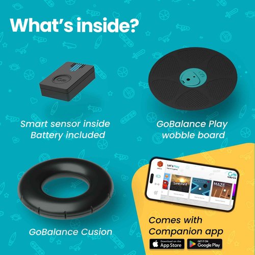 GoBalance Play - Smart Balance Board Game with Bluetooth Motion Sensors, Professional Wobble Board with 12 Interactive Games for Fun, Balance training and Home Gym Workout.