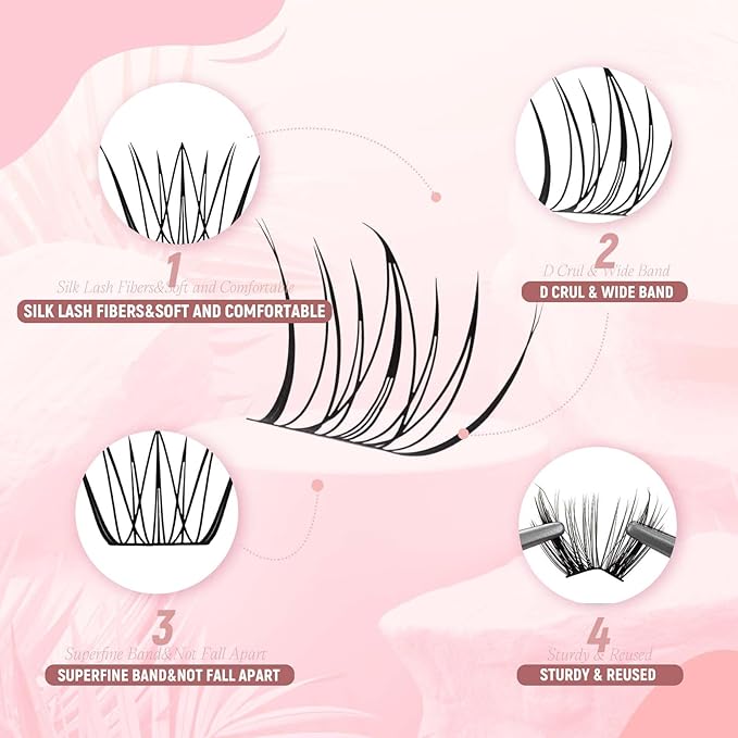 FADLASH Lash Clusters DIY Lash Extensions 10-16mm Eyelash Clusters Wispy Cluster Lashes Natural Look Individual Lashes Thin Band Cluster Eyelash Extensions Volume (SCH)