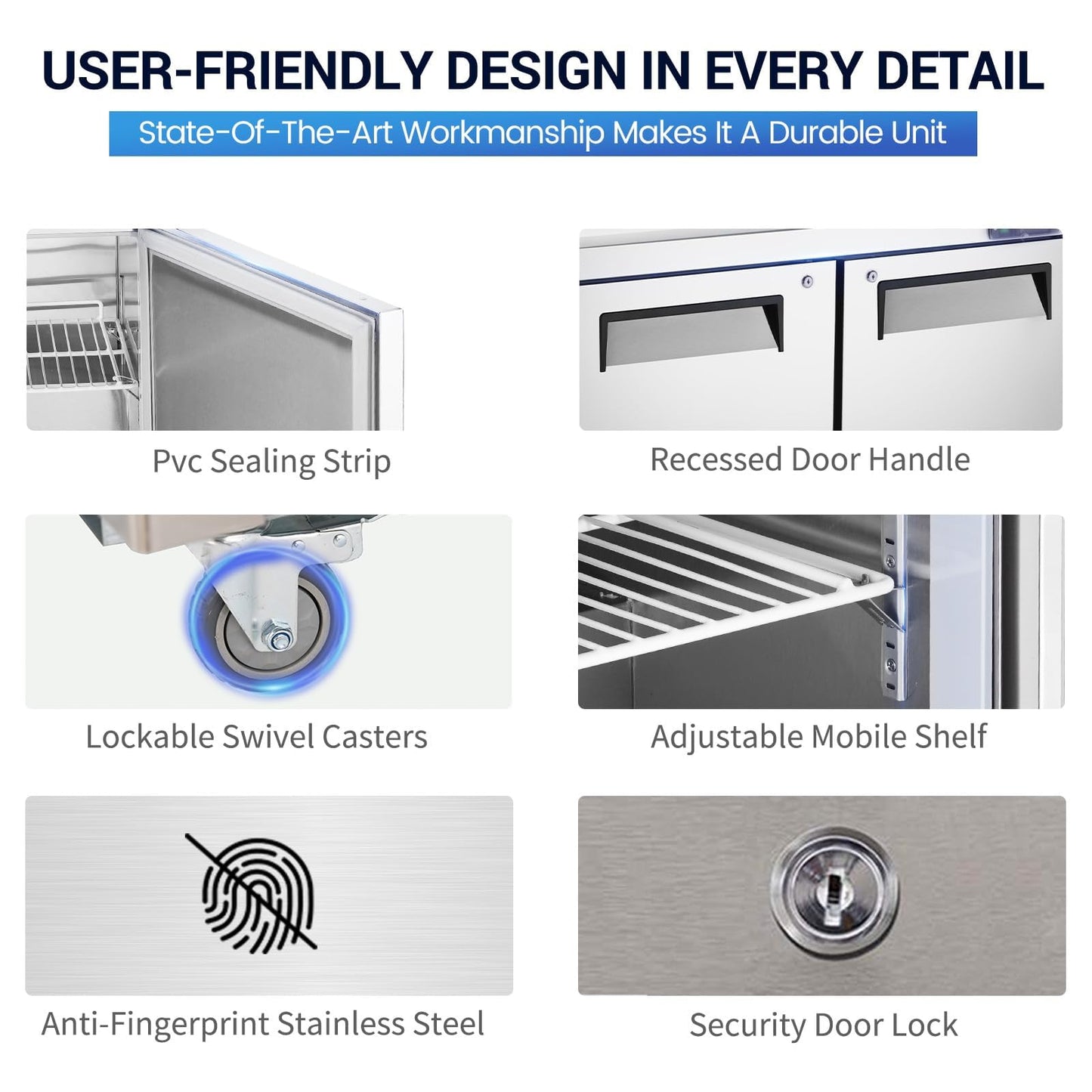 kalifon 72" W 3 Door Refrigerator Sandwich Salad Prep Table Commercial Stainless Steel Fan Cooling Refrigerator with Cutting Board, 3 Shelves & 30 Pans for Restaurant, Bar, Shop-20 Cu.ft