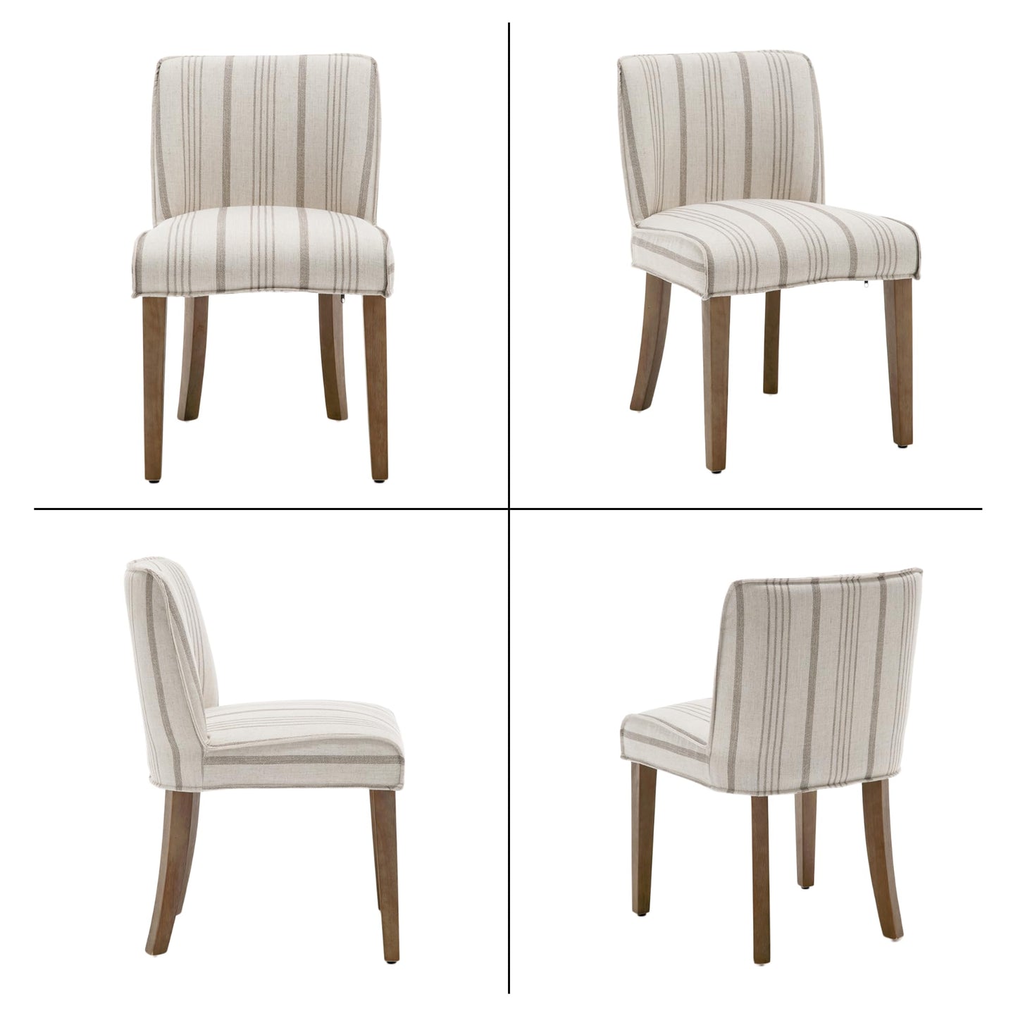 DM Furniture Rustic Dining Chairs Set of 2 Upholstered Kitchen Chairs Solid Wood Armless Dining Room Chairs for Home Kitchen/Restaurant, Khaki Stripe