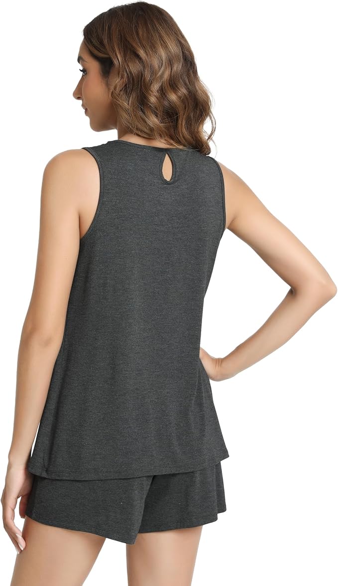 NACHILA Pajamas for Women-Viscose from Bamboo, Ribbed Racerback Tank Top Sexy Split Shorts Pajama Sets Cooling Sleep Cami Pjs