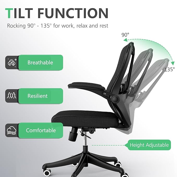 balmstar Executive Office Chair, Ergonomic Comfort Home Desk Chair, Mid Back Gaming Chair with Wheels, Adjustable Height, Lumbar Support, Flip-up Armrest with 350LBS Capacity