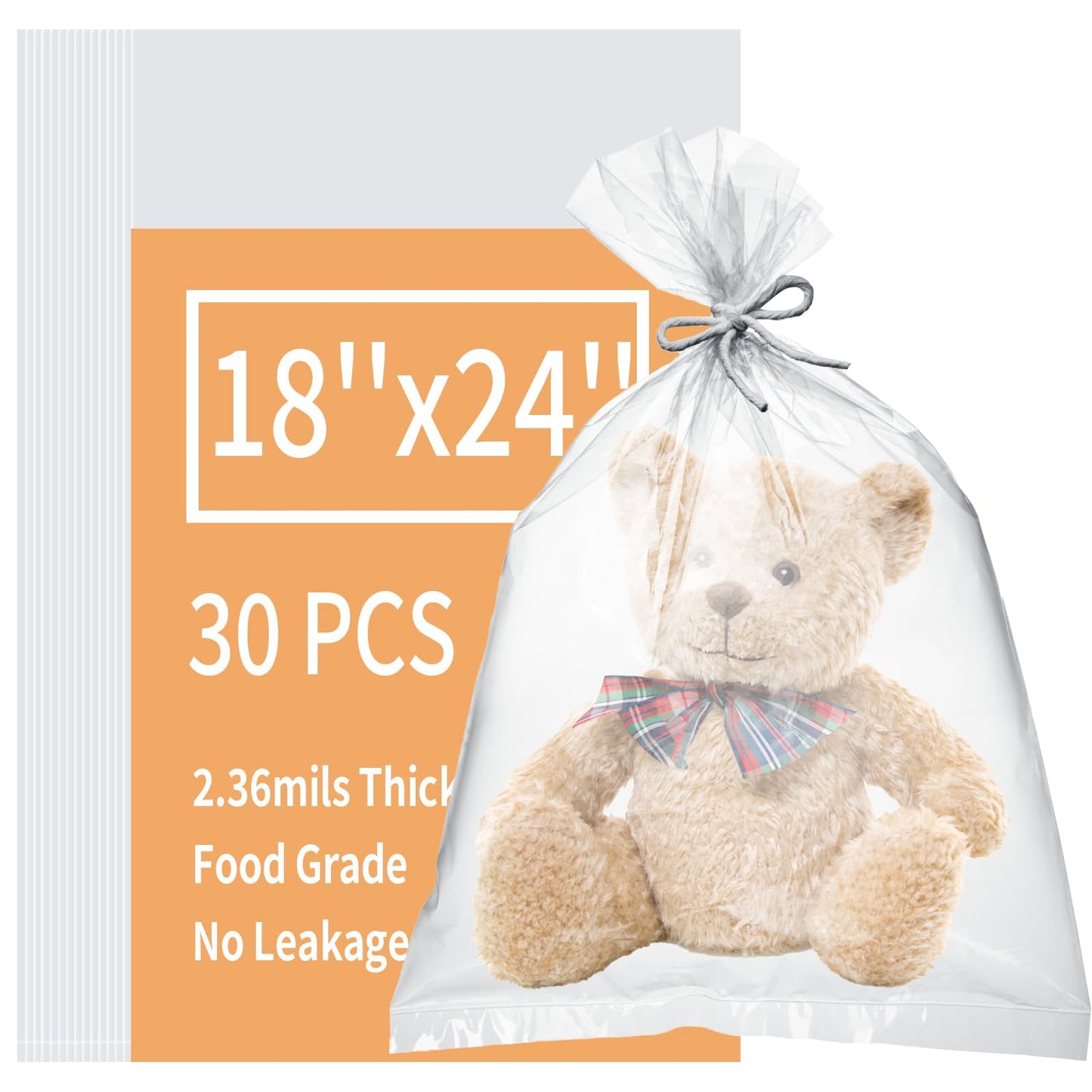 Plastic Flat Open Poly Bags, 18 x 24 inch Clear Plastic Bags, 30 Count Reusable Flat Open Storage Bags for Proofing Bread, Dough,Packaging, Storage Clothes, Craft, Gift - 2.36 Mil Thick