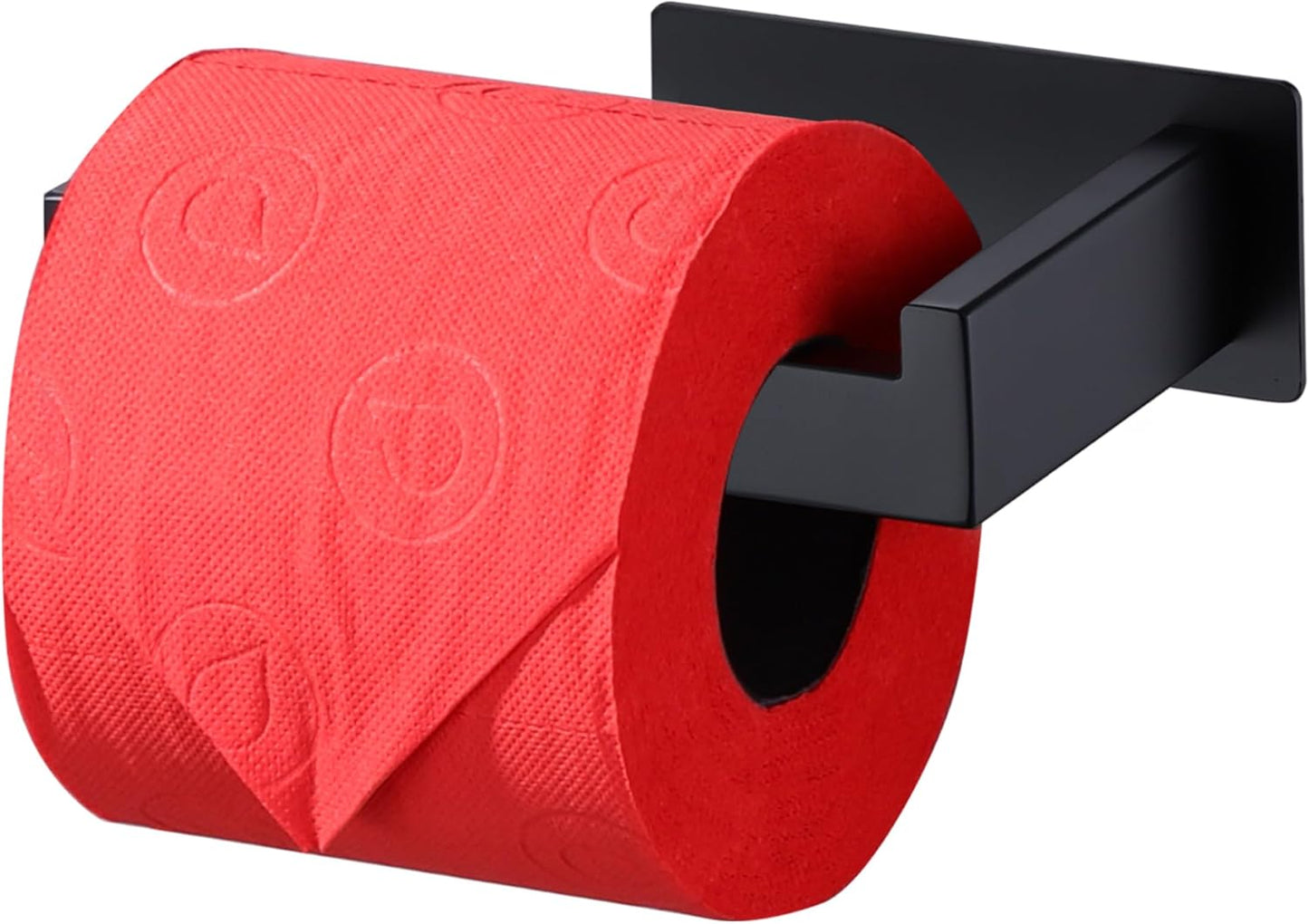 LANC Self-Adhesive Toilet Paper Holder, Matte Black Toilet Tissue Holder Wall Mounted for Bathroom Kitchen Stick On Paper Roll Holder with No Drilling Rustproof Stainless Steel, Left Rod A8307MB-LF