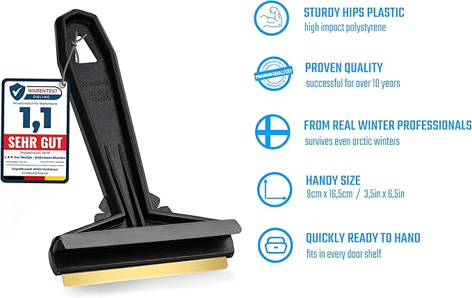 Car Ice Scraper Brass Blade - Fast, Effortless, efficient & Easy - Brass Ice Scrapers for Car Windshield Ice Scraper - Brass Ice Scraper for Car - Original Murska from Europe - Winter A054 Black Gray