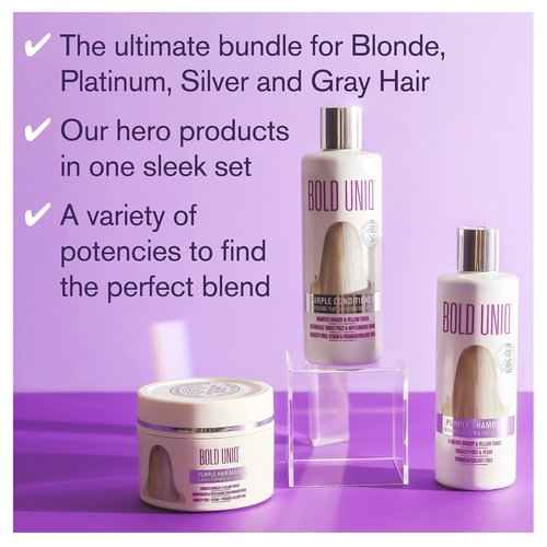 Bold Uniq Blonde Toner Spray & Purple Shampoo, Conditioner & Mask Bundle - Eliminates Brassy Tones From Blonde, Platinum, Silver/Gray Hair. Paraben & Sulfate-free